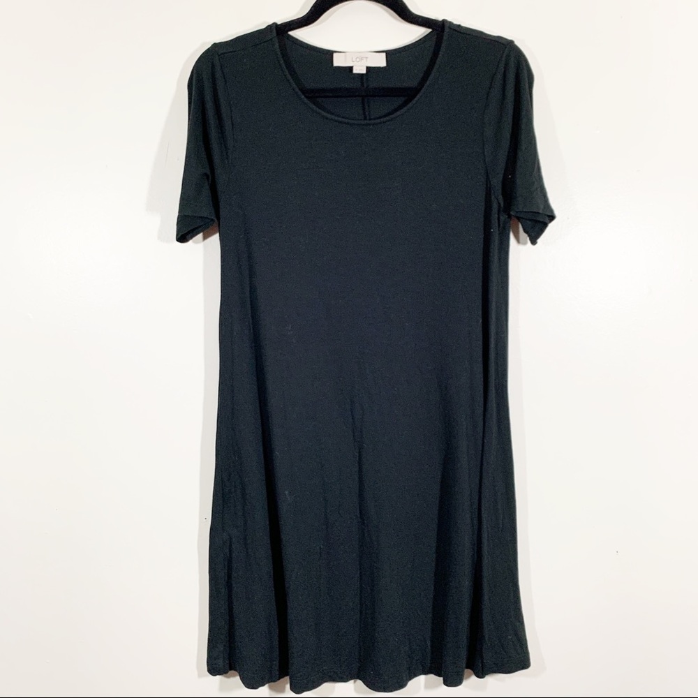 LOFT XS Black Short Sleeve Swing T-Shirt Dress